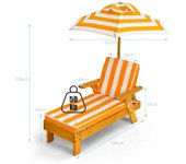 Costway Sillón Reclinable de Exterior para Niños con Sombrilla Desmontable y Regulable en Tensión para Patio 92 x 49 x 106 cm