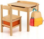 Costway Juego de Mesa y Silla para Niños con Escritorio de Estudio Cajón de Almacenamiento y Gancho