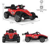 Costway Vehículo Eléctrico 12 V para Niños Coche de Juguete de Carreras con Mando a Distancia Sistema de Arranque Suave Música Rojo