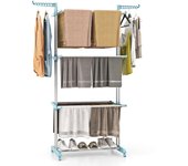 Costway Perchero Plegable con Ruedas 4 Niveles Soporte Independiente para Secar Ropa Toallas Zapatos 127 x 76 x 171 cm Azul