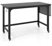 Costway Escritorio de Computadora con Ruedas Mesa de Oficina Móvil con Bolsa y Ganchos para Auriculares Compacto Marco de Metal