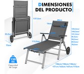 Costway Silla Tumbona Exterior de Aluminio con Ruedas Plegable con Respaldo Ajustable en 7 Posiciones Tejido de Secado Rápido Negro