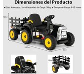 Costway Juguete Tractor Eléctrico para Niños con 3 Marchas Luces LED Música Funciones Audio USB y Bluetooth Hasta 30kg 136,5 x 50 x 52,5 cm Negro