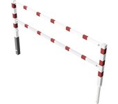 Schake Barrera para caminos, abatible, con larguero superior y de media altura, blanco con franjas reflectantes rojas, anchura 2500 mm