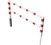 Schake Barrera para caminos, abatible, con larguero superior y de media altura, blanco con franjas reflectantes rojas, anchura 2000 mm