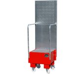 eurokraft pro Cubeta colectora rodante con pared de placas perforadas, 1 bidón de 60 l de pie, L x A x H 570 x 590 x 1775 mm, rojo vivo