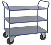 Kongamek Mesa rodante KM41, 3 pisos, L x A x H 1080 x 450 x 975 mm, azul, 2 ruedas de maniobra y 2 fijas, a partir de 5 unid.