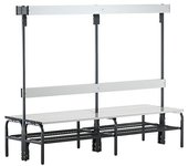 Sypro Banco para vestuarios con listones de aluminio, H x P 1650 x 725 mm, por ambos lados, longitud 1500 mm, 12 ganchos, antracita