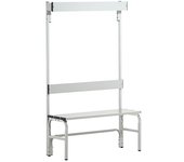 Sypro Banco para vestuarios con listones de aluminio, H x P 1650 x 375 mm, por un lado, longitud 1015 mm, 3 ganchos, gris luminoso