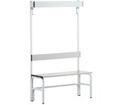 Sypro Banco de acero inoxidable para vestuarios, H x P 1650 x 375 mm, longitud 1015 mm, 3 ganchos, gris luminoso