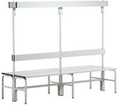 Sypro Banco para vestuarios con listones de aluminio, H x P 1650 x 725 mm, por ambos lados, longitud 2000 mm, 12 ganchos, gris luminoso