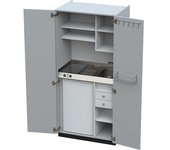 kaiserkraft Cocina-armario con puertas batientes, 2 placas de vitrocerámica, fregadero a la derecha, gris, 1956 x 900 x 650 mm