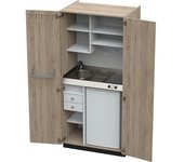 kaiserkraft Cocina-armario con puertas batientes, 2 placas de vitrocerámica, fregadero a la izquierda, roble, 1956 x 900 x 650 mm