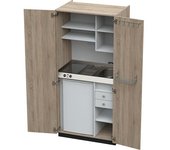 kaiserkraft Cocina-armario con puertas batientes, 2 placas de vitrocerámica, fregadero a la derecha, roble, 1956 x 900 x 650 mm