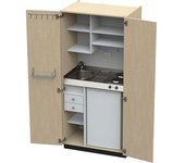 kaiserkraft Cocina-armario con puertas batientes, 2 placas de cocción eléctricas, fregadero a la izquierda, abedul, 1956 x 900 x 650 mm