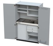 kaiserkraft Cocina-armario con puertas batientes, 2 placas de vitrocerámica, fregadero a la derecha, gris, 1956 x 1200 x 650 mm