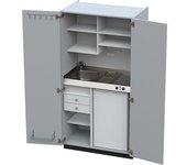 kaiserkraft Cocina-armario con puertas batientes, 2 placas de vitrocerámica, fregadero a la izquierda, gris, 1956 x 1000 x 650 mm