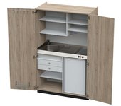 kaiserkraft Cocina-armario con puertas batientes, 2 placas de vitrocerámica, fregadero a la izquierda, roble, 1956 x 1200 x 650 mm