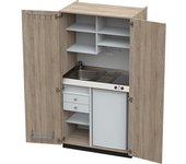 kaiserkraft Cocina-armario con puertas batientes, 2 placas de vitrocerámica, fregadero a la izquierda, roble, 1956 x 1000 x 650 mm