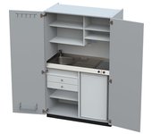 kaiserkraft Cocina-armario con puertas batientes, 2 placas de vitrocerámica, fregadero a la izquierda, gris, 1956 x 1200 x 650 mm