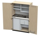 kaiserkraft Cocina-armario con puertas batientes, 2 placas de vitrocerámica, fregadero a la derecha, abedul, 1956 x 1200 x 650 mm