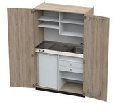kaiserkraft Cocina-armario con puertas batientes, 2 placas de vitrocerámica, fregadero a la derecha, roble, 1956 x 1200 x 650 mm
