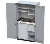 kaiserkraft Cocina-armario con puertas batientes, 2 placas de cocción eléctricas, fregadero a la derecha, gris, 1956 x 1000 x 650 mm