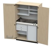 kaiserkraft Cocina-armario con puertas batientes, 2 placas de cocción eléctricas, fregadero a la izquierda, abedul, 1956 x 1200 x 650 mm