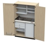 kaiserkraft Cocina-armario con puertas batientes, 2 placas de vitrocerámica, fregadero a la izquierda, abedul, 1956 x 1200 x 650 mm