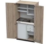 kaiserkraft Cocina-armario con puertas batientes, 2 placas de vitrocerámica, fregadero a la derecha, roble, 1956 x 1000 x 650 mm