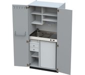 kaiserkraft Cocina-armario con puertas batientes, 2 placas de vitrocerámica, fregadero a la izquierda, gris, 1956 x 900 x 650 mm