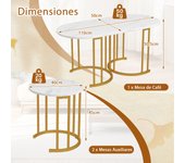 Costway Juego de Mesas de Café Apilables de 3 Piezas Mesas Lateral con Encimera de Mármol Sintético y Estructura de Metal Dorado Mesa de Café Blanco