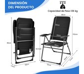 Costway Juego de 2 Sillones Reclinables para Patio con 7 Posiciones de Respaldo Ajustables Acolchado Silla para Jardín Piscina Patio Playa Negro