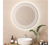 Costway Espejo Redondo de Baño LED con Luces de 3 Colores Interruptor Táctil Pantalla de Tiempo y Temperatura Espejo de Maquillaje de 60 cm Plata