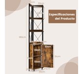 Costway Estantería de Esquina 6 Niveles Librería Industrial Armario con Puerta Estantes Abiertos Marco Metal para Salón 48 x 32 x 180 cm Marrón