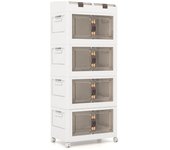 Costway 3/4 Contenedores de Almacenamiento de Plástico Apilables Plegables con Ruedas Tapas y Magnéticas de Apertura Organizador Armario Blanco