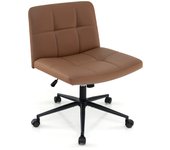 Costway Silla de Oficina Tapizada en Cuero de PU con Ruedas Patas Cruzadas y Asiento de Gran Tamaño Altura Ajustable para Hogar Maquillaje