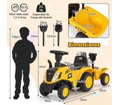 Costway Tractor Deslizante de Pie a Suelo con Licencia de Caterpillar con Remolque Desmontable Pala Rastrillo Bocina Luces LED para Niños Amarillo