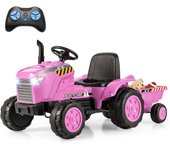 Costway 2 en 1 Tractor de Juguete Eléctrico de 12V para Niños de 3-8 Años con Remolque Control Remoto Conexión Inalámbrica y Bocina