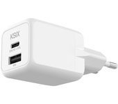 Ksix Cargador de Carga Rápida 1xUSB-C + 1xUSB 30W Blanco