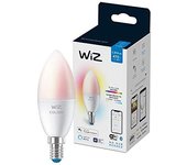 WiZ - Bombilla LED Inteligente Wi-Fi, 4,9W(Eq. 40 W) E14 tipo vela, Luz Blanca y de Colores, con tecnología SpaceSense y compatible con Alexa y Google Home