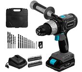 Taladro atornillador percutor con batería de 20 V y 2.000 mAh, con motor DC Brushless 4819 con tecnología sin escobillas, velocidad sin carga de 0-550 / 0-2.000 rpm, ratio de impacto de 0-8.