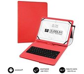 SUBBLIM Funda para Tablet con Teclado Micro USB a USB C Keytab Pro USB 9.6"a 11" Rojo Adaptador USB Tipo C Cierre Magnético Exclusivo Sistema De Sujeción