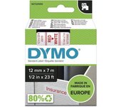 DYMO D1 - Etiquetas estándar - Rojo sobre blanco - 12mm x 7m