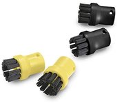 Kärcher Kit de cepillos redondos, contiene dos cepillos negros y dos amarillos, perfecto para usarlos en distintos lugares, apta para limpiadoras a vapor de Kärcher