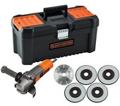 Black+Decker Amoladora BEG220KA5-QS + discos y caja para herramientas (900 W, 125 mm) + Garantía BAUHAUS 5 años para equipos eléctricos y motorizados