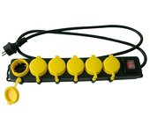 Eurobric 2000 Base de enchufe múltiple estanca (Negro, Longitud del cable: 1,5 m, Con interruptor)