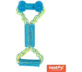Tootoy! Tug Bone Blue Hueso de Goma con Cuerda para perros