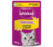 2 bolsitas x 60 g Whiskas Temptations Snacks Pollo y Queso para Gatos ¡Pack ahorro!