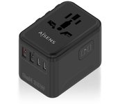 Adaptador Universal de Viaje AISENS GaN 35W 2xUSB-A QC3.0 3xUSB-C PD3.0 Negro